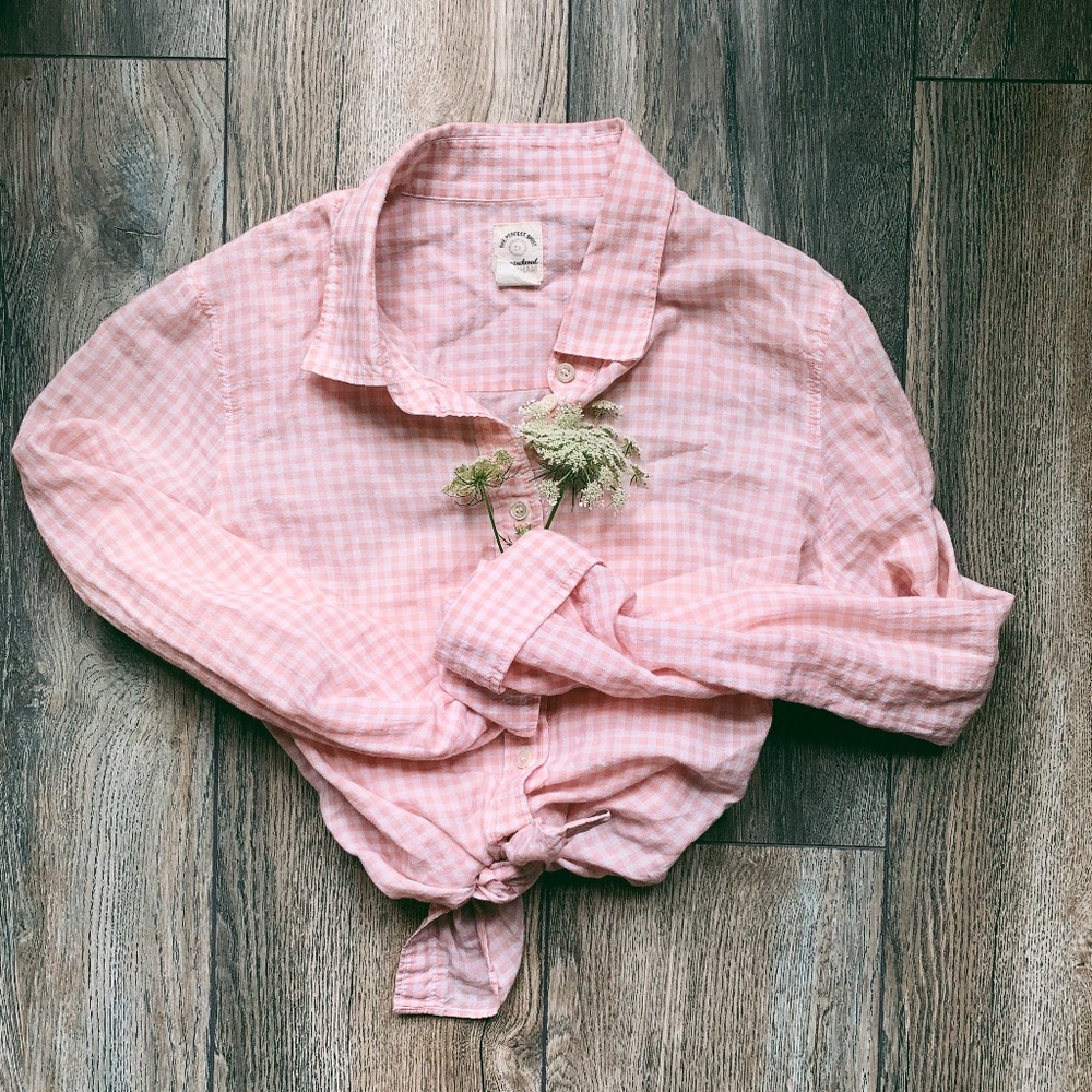 Gingham Shirt, Peach and White button-down